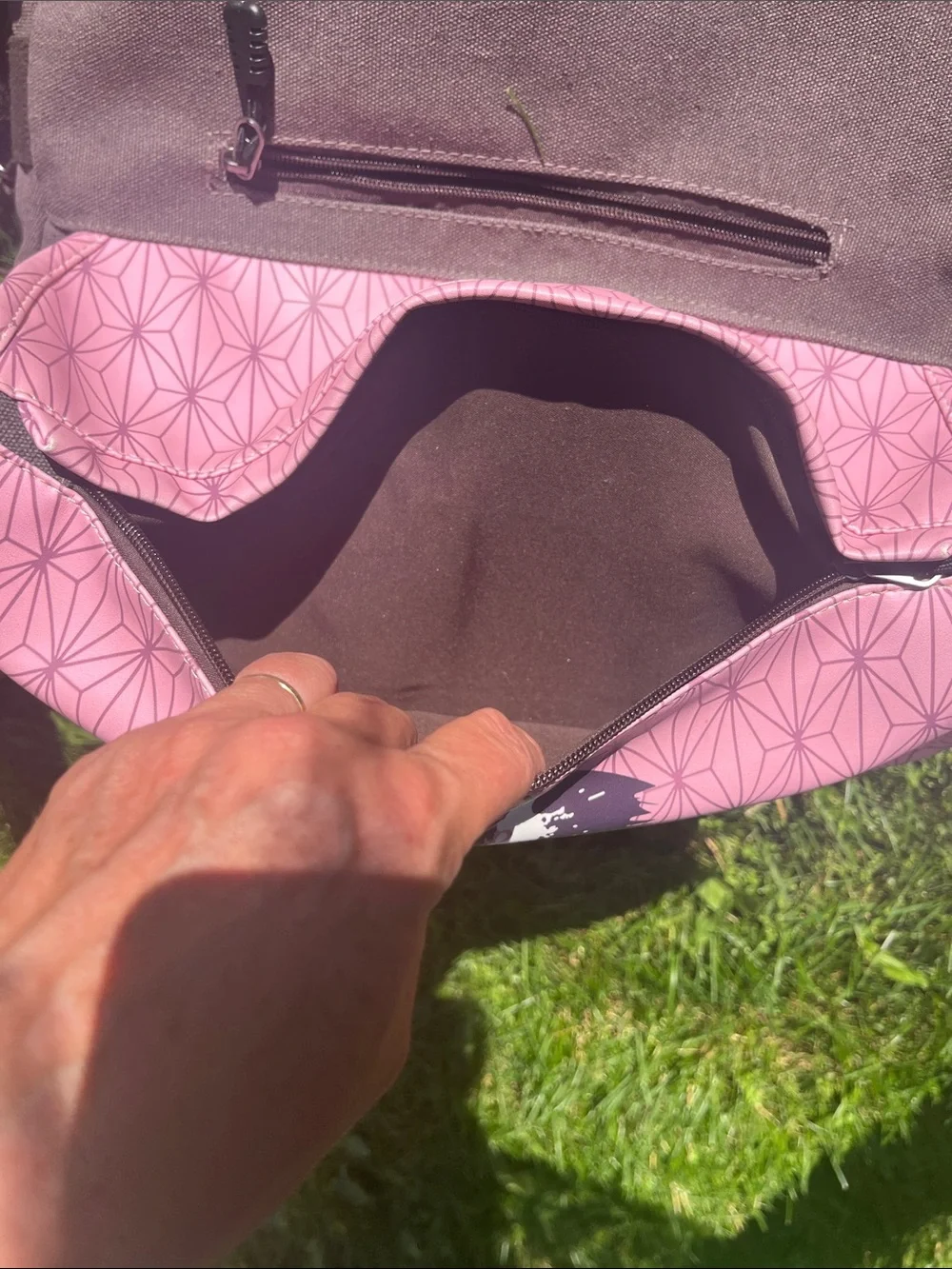 Pink Patterned Shoulder Messenger Bag with Graphic Detail